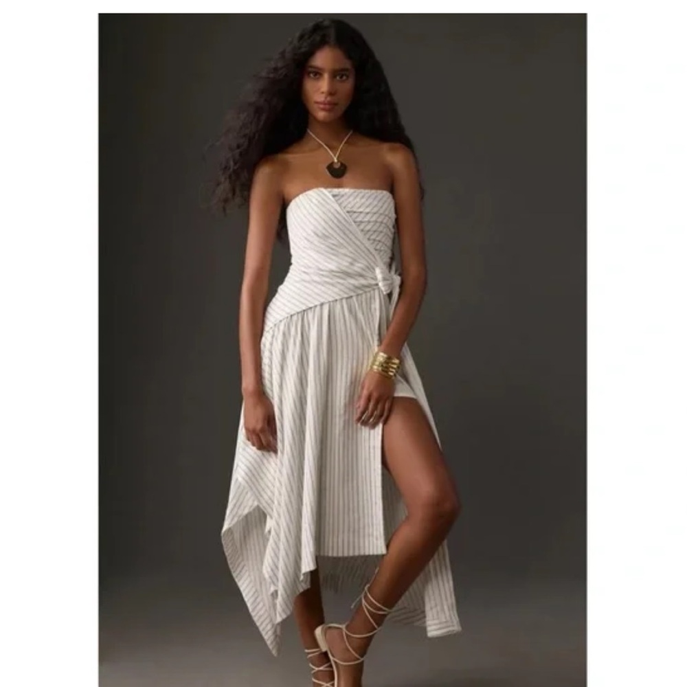 ✅Anthropologie Strapless Hanky-Hem Midi Dress White Black size XL - Picture 1 of 9